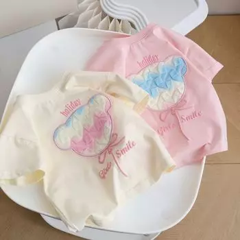 Детская футболка из чистого хлопка с короткими рукавами для мальчиков и девочек, летний топ, трехмерный повседневный детский летний наряд с короткими рукавами 90