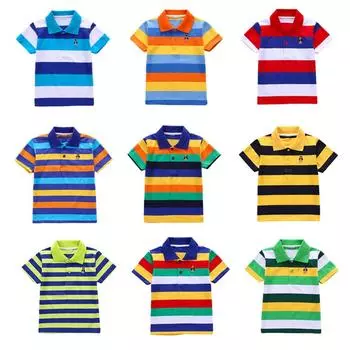 Детская футболка, летний топ в полоску с лацканами и короткими рукавами, хлопковая летняя детская футболка для мальчиков 14