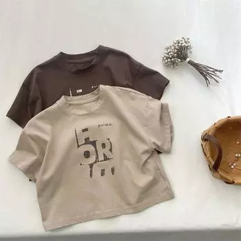 Детская футболка, летняя, для новорожденных, японский хлопок, с короткими рукавами, с принтом, майка 80cm коричневый