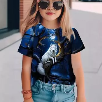 Детская футболка Модная и качественная детская женская футболка с коротким рукавом с рисунком «Любовь и животные» 110