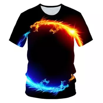 Детская футболка Модная повседневная футболка Cool Flame для детей с короткими рукавами и круглым вырезом 110