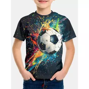 Детская футболка Одежда для мальчиков Детская футбольная одежда с цветными вкраплениями Футболка Топы Футболки Топы с коротким рукавом Корейский мальчик 100
