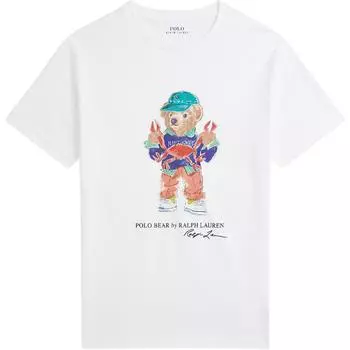 Детская футболка Polo Ralph Lauren с круглым вырезом, прямого кроя, с принтом, с коротким рукавом, детские топы, белая 323973136-002 XL