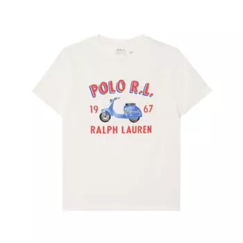 Детская футболка Polo Ralph Lauren с принтом букв, круглым вырезом и короткими рукавами, детские топы, белая 323965889-001 L