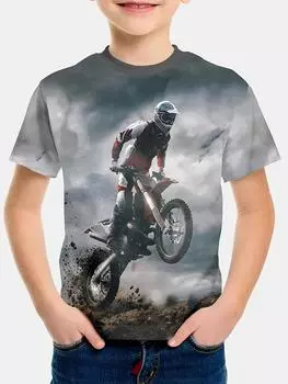 Детская футболка, повседневная, с коротким рукавом, забавные футболки с 3D-принтом, с круглым вырезом, верхняя одежда, новинка, летняя одежда для мальчиков 100