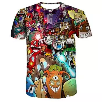 Детская футболка с 3D Cuphead Mugman, забавная одежда с принтом для девочек, детские топы для мальчиков, детская одежда, футболки для малышей, мужская и женская одежда, футболка 160