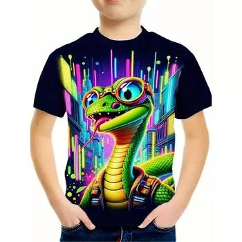 Детская футболка с 3D-графикой дракона, детские топы, футболка с круглым вырезом, футболка с коротким рукавом и рисунком животных из мультфильмов, футболка для мальчика 100