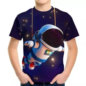 Детская футболка с 3D-принтом «Астронавт» для мальчиков и девочек, детские топы с коротким рукавом, футболки для мальчиков, детские футболки, летняя футболка для подростков 100