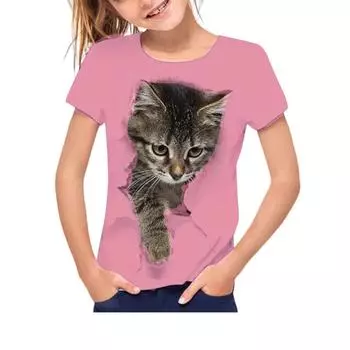 Детская футболка с 3D-принтом, летняя детская простая и повседневная футболка с круглым вырезом и короткими рукавами с милым 3D-принтом в виде животных 110