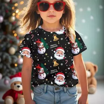 Детская футболка с 3D-принтом, летняя футболка с круглым вырезом и короткими рукавами для девочек, футболка с принтом Love Christmas 110