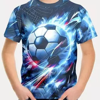 Детская футболка с 3D-принтом, летняя, новая, для мальчиков, персонализированная, трендовая, с 3D-принтом на футбольном поле, футболки с коротким рукавом 110
