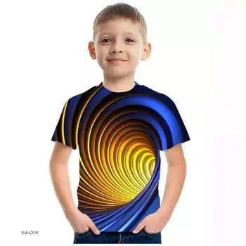 Детская футболка с 3D-принтом, летняя новая футболка для мальчиков с 3D-сексуальным дизайном и градиентом, с круглым вырезом и короткими рукавами 110