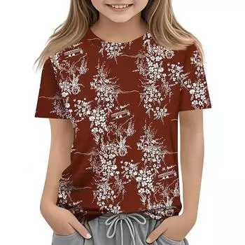 Детская футболка с 3D-принтом, новая повседневная универсальная детская одежда с цветочным 3D-принтом, футболка с короткими рукавами и круглым вырезом 110
