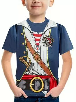 Детская футболка с 3D принтом пирата, топ для мальчиков и девочек, летняя модная футболка с короткими рукавами, уличная удобная футболка 100