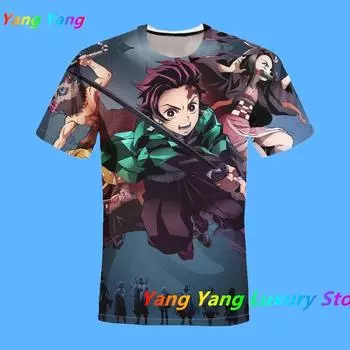 Детская футболка с 3D принтом, рубашка унисекс с короткими рукавами, футболка большого размера для мальчиков и девочек, футболки с изображением убийцы демонов, мужские футболки, верхние женские футболки S
