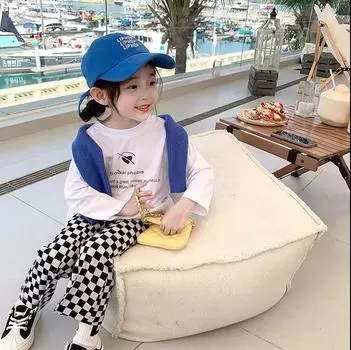 Детская футболка с длинным рукавом для девочек, осенняя футболка с круглым воротником и буквенным принтом, одежда 90cm