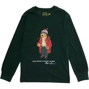 Детская футболка с длинным рукавом и круглым вырезом Polo Ralph Lauren с мультяшным принтом, детские топы, темно-зеленый 323883620-009 L