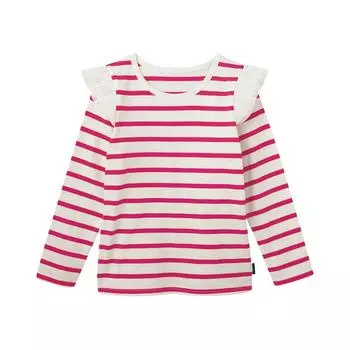 Детская футболка с длинным рукавом и оборками для девочек, блузка в сплошную полоску, простые футболки, простая рубашка 140 горячий розовый