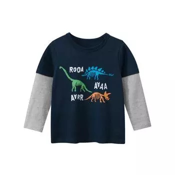 Детская футболка с длинными рукавами и изображением динозавра 27kids - футболка для мальчиков из двух частей с имитацией нижнего слоя 90 cm
