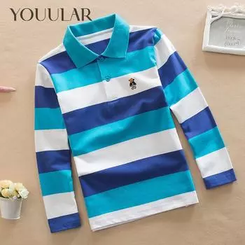Детская футболка с длинными рукавами, весенне-осенняя рубашка-поло для мальчиков с лацканами, в полоску 6/100cm