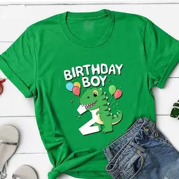 Детская футболка с изображением динозавра на день рождения, детская футболка с изображением комиксов на день рождения, короткая футболка для мальчиков и девочек, забавный подарок 3T(100cm)