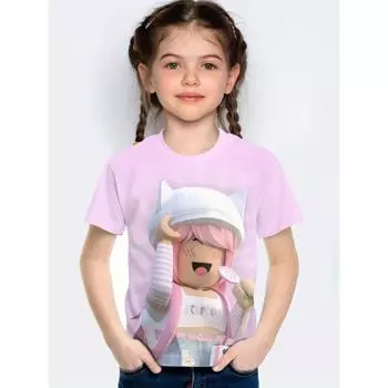 Детская футболка с коротким рукавом для девочек Детская футболка с мультяшным принтом Розовая детская одежда Kawaii Girls Летняя одежда 100