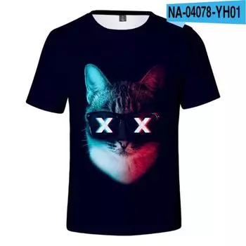 Детская футболка с коротким рукавом с принтом кота для взрослых, мужская футболка с коротким рукавом с принтом в стиле уличного тренда, топы и футболки (Мужской) 6XL