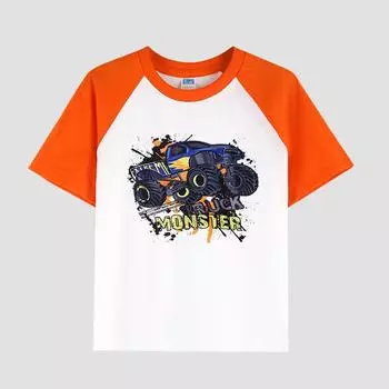 Детская футболка с коротким рукавом, спущенной линией плеча, круглым вырезом, хлопковая ткань, повседневный модный топ для мальчиков на лето 100cm