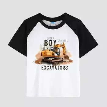 Детская футболка с коротким рукавом, вставным плечом, круглым вырезом, хлопковая ткань, стильный повседневный топ для мальчиков на лето 100cm