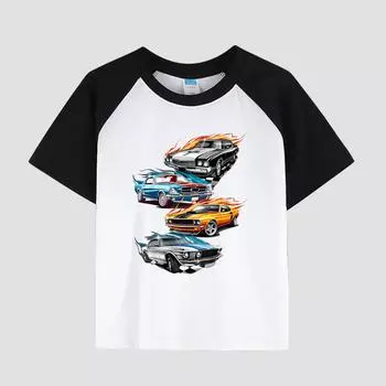 Детская футболка с коротким рукавом, вставным плечом, круглым вырезом, хлопковая ткань, стильный повседневный топ для мальчиков на лето 100cm