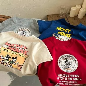 Детская футболка с короткими рукавами и рисунком - летний хлопковый топ для мальчиков и девочек 80cm