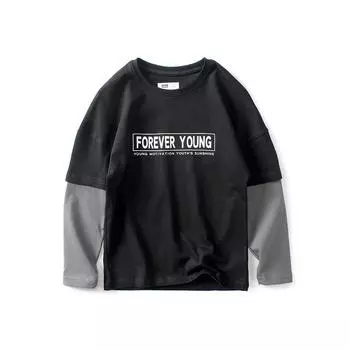 Детская футболка с круглым вырезом и длинным рукавом, свободные топы большого размера, повседневные, с длинным рукавом и принтом букв 160