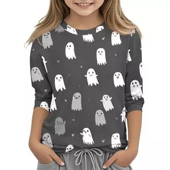 Детская футболка с круглым вырезом и принтом, рукава 3/4, повседневная футболка 140