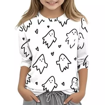 Детская футболка с круглым вырезом и принтом, рукава 3/4, повседневная футболка 140