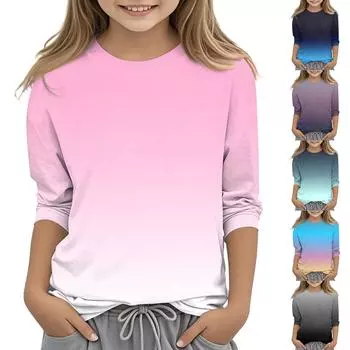 Детская футболка с круглым вырезом и принтом, рукава 3/4, повседневная футболка 150