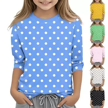 Детская футболка с круглым вырезом и принтом, рукава 3/4, повседневная футболка 160 белый