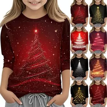 Детская футболка с круглым вырезом и принтом, рукава 3/4, повседневная футболка 160 чёрный