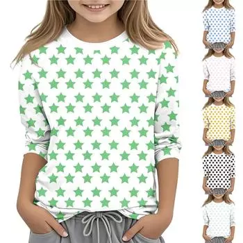 Детская футболка с круглым вырезом и принтом, рукава 3/4, повседневная футболка 120 розовый