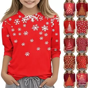 Детская футболка с круглым вырезом и принтом, рукава 3/4, повседневная футболка 160