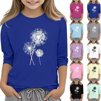 Детская футболка с круглым вырезом и рукавами 7-точечной вязки, модная повседневная футболка с принтом 140 бежевый