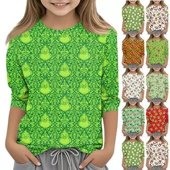 Детская футболка с круглым вырезом и рукавом 3/4, цветной принт, повседневная футболка 110 армия зеленый