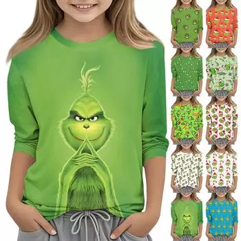 Детская футболка с круглым вырезом и рукавом 3/4, цветной принт, повседневная футболка 140 синий