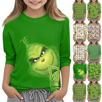 Детская футболка с круглым вырезом и рукавом 3/4, цветной принт, повседневная футболка 110 армия зеленый