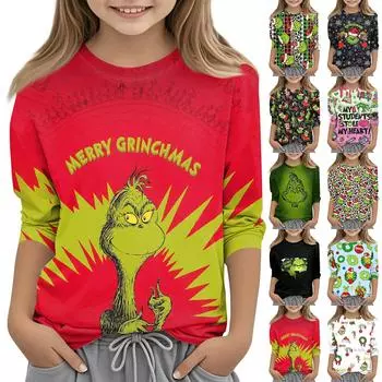 Детская футболка с круглым вырезом и рукавом 3/4, цветной принт, повседневная футболка 110 чёрный