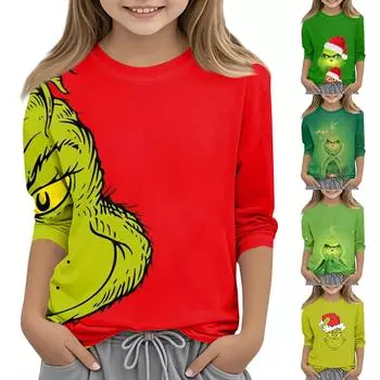 Детская футболка с круглым вырезом и рукавом 3/4, цветной принт, повседневная футболка 110 темно-зеленого