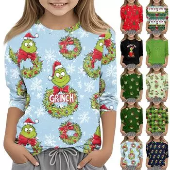 Детская футболка с круглым вырезом и рукавом 3/4, цветной принт, повседневная футболка 110 армия зеленый