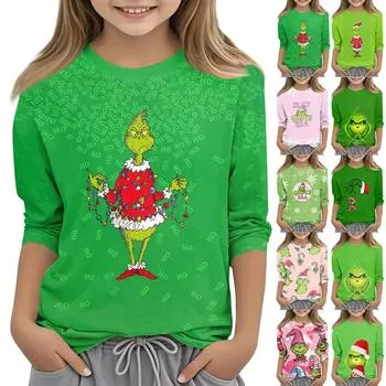 Детская футболка с круглым вырезом и рукавом 3/4, цветной принт, повседневная футболка 110 армия зеленый