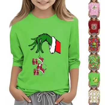 Детская футболка с круглым вырезом и рукавом 3/4, цветной принт, повседневная футболка 110 зелёный