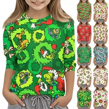 Детская футболка с круглым вырезом и рукавом 3/4, цветной принт, повседневная футболка 110 синий