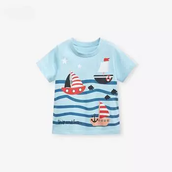 Детская футболка с круглым вырезом в стиле мультфильма для мальчиков, летняя новая детская футболка с короткими рукавами 90cm